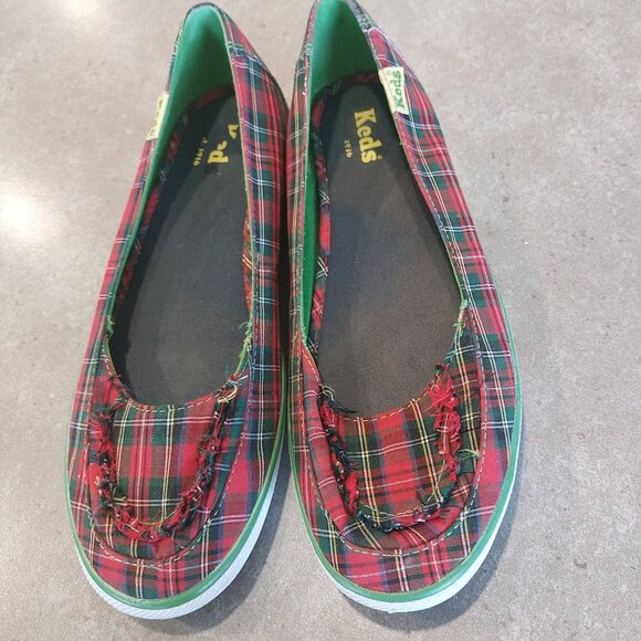 KEDS Women's Quad Red Stewart Plaid Slip On Sneakers - Red/Green/White - Size 8M - Picture 10 of 13
